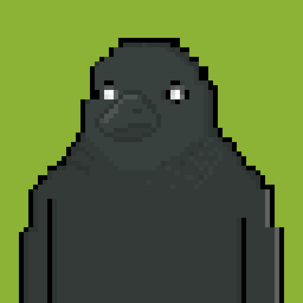 A pixel crow on a green background, after the first beak update.